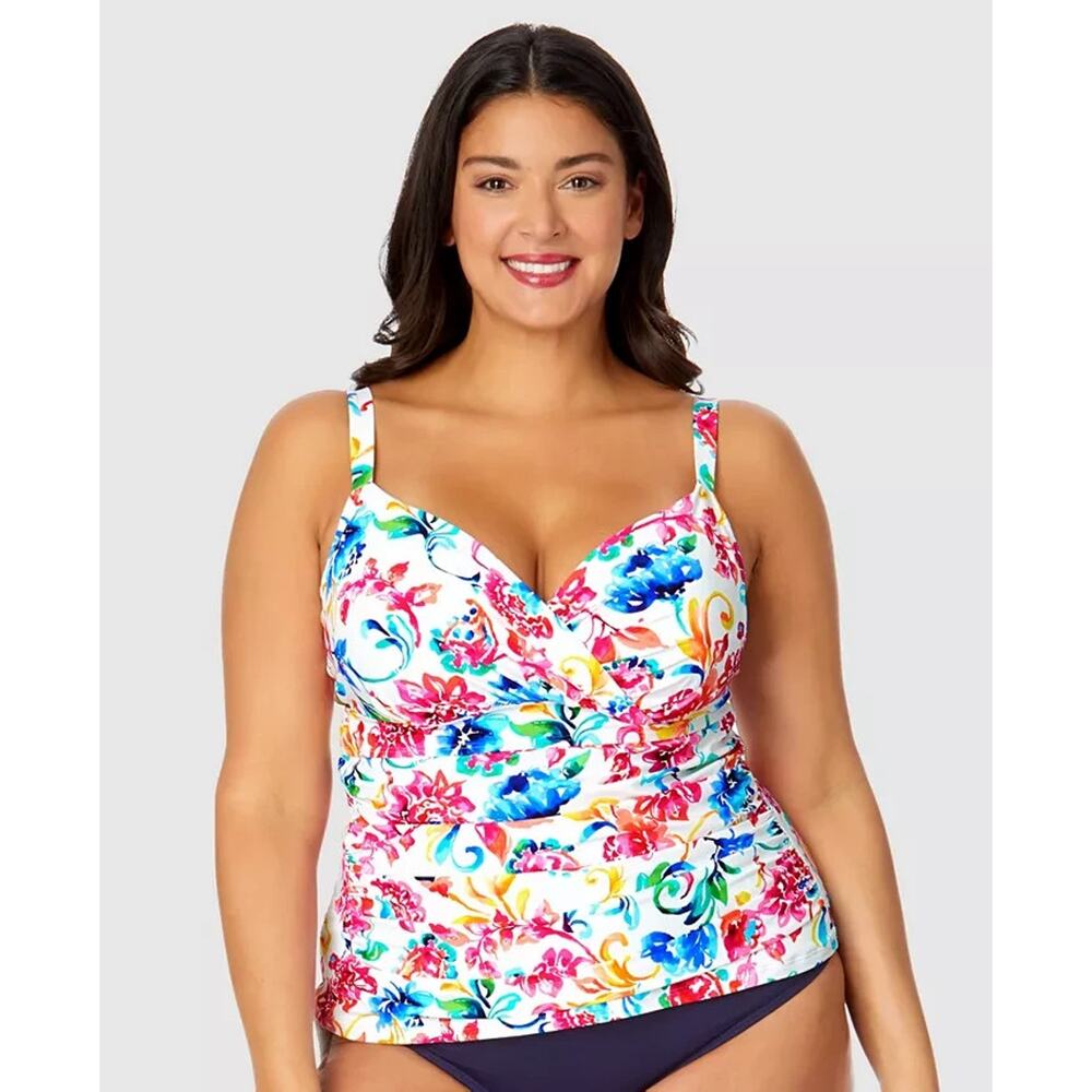 Anne Cole Plus Size Paisley Underwire Surplice Tankini Top, Multi Size 16W 0331